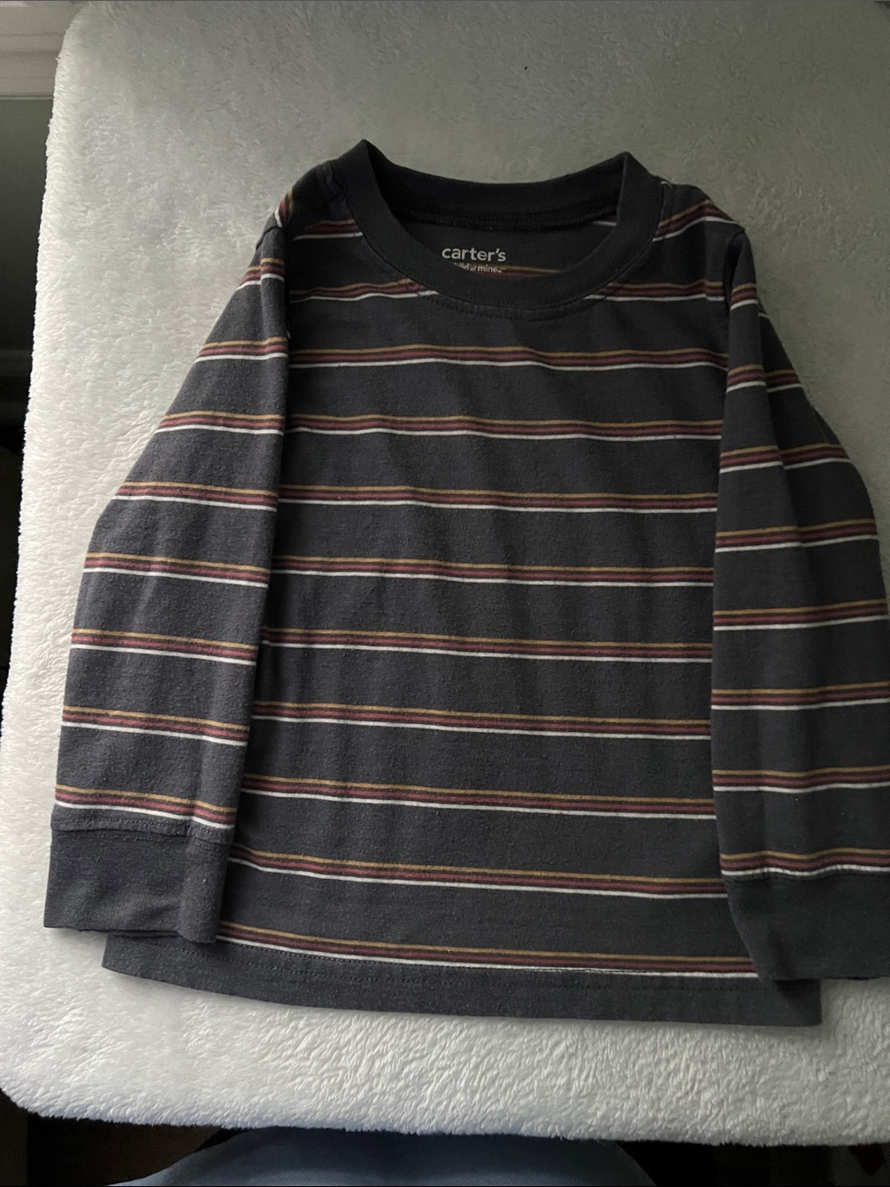 Carter's Charcoal Striped Long Sleeve Tee with Red and Cream Accents